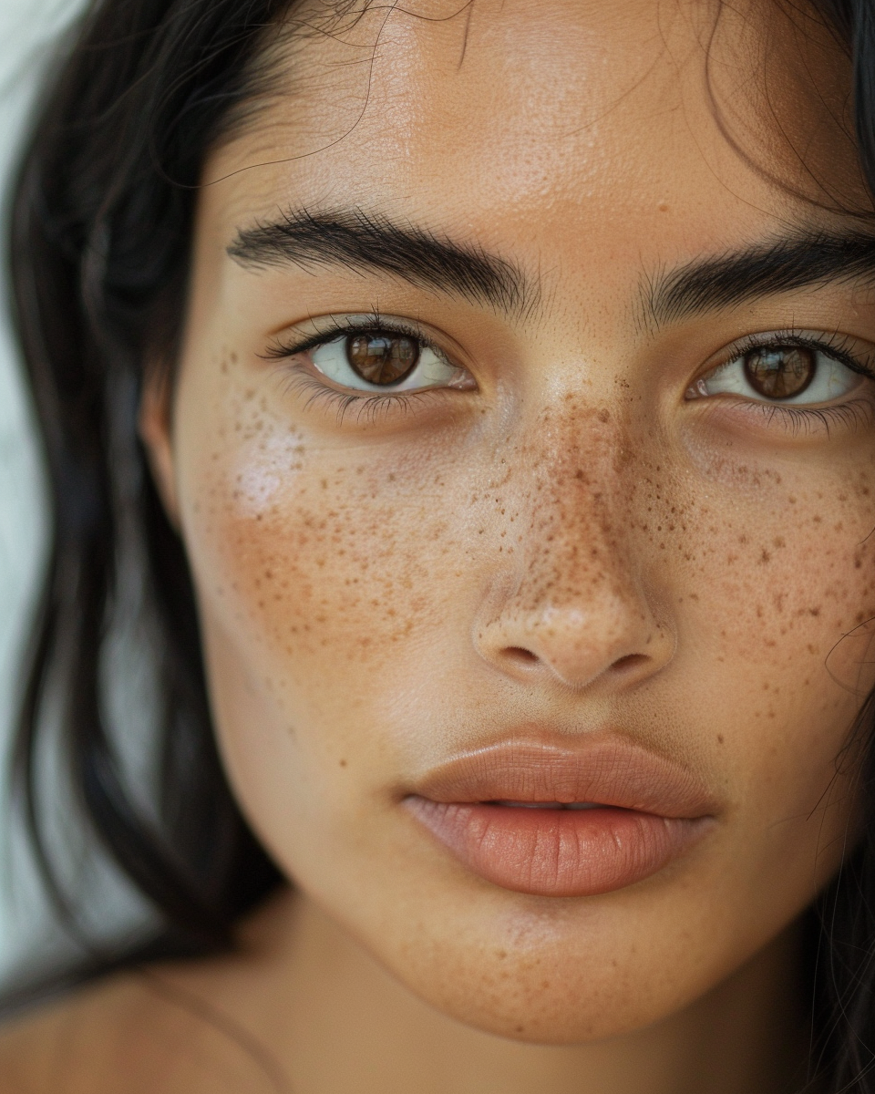 Close-up of a person with freckles on their face