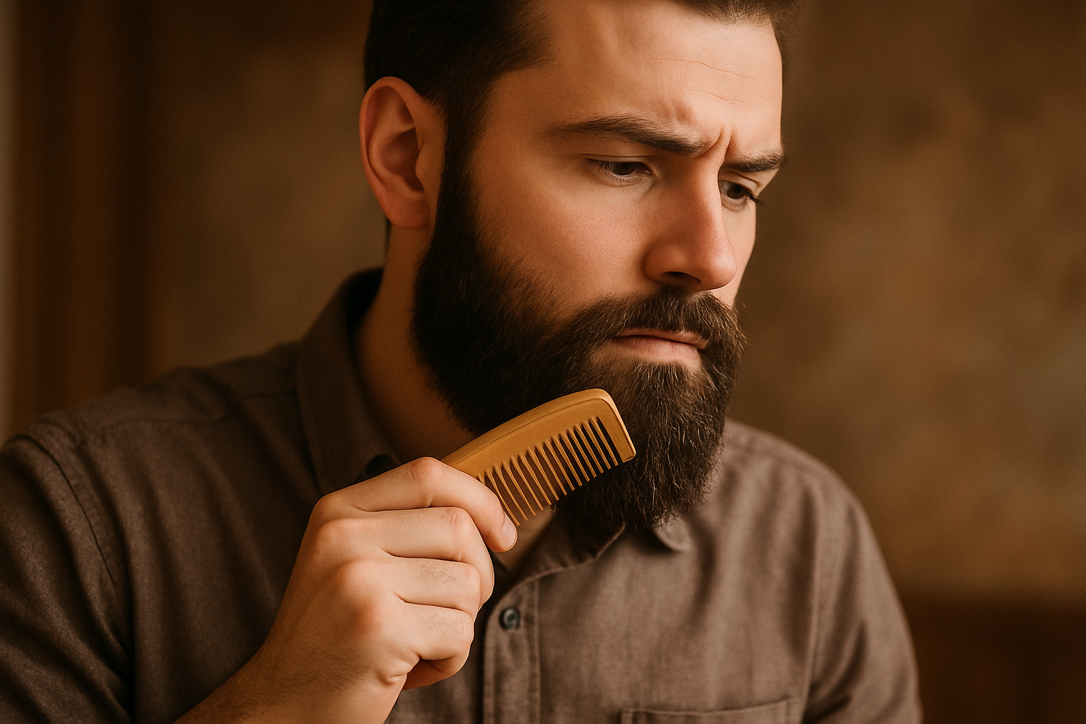 A man combing his beard