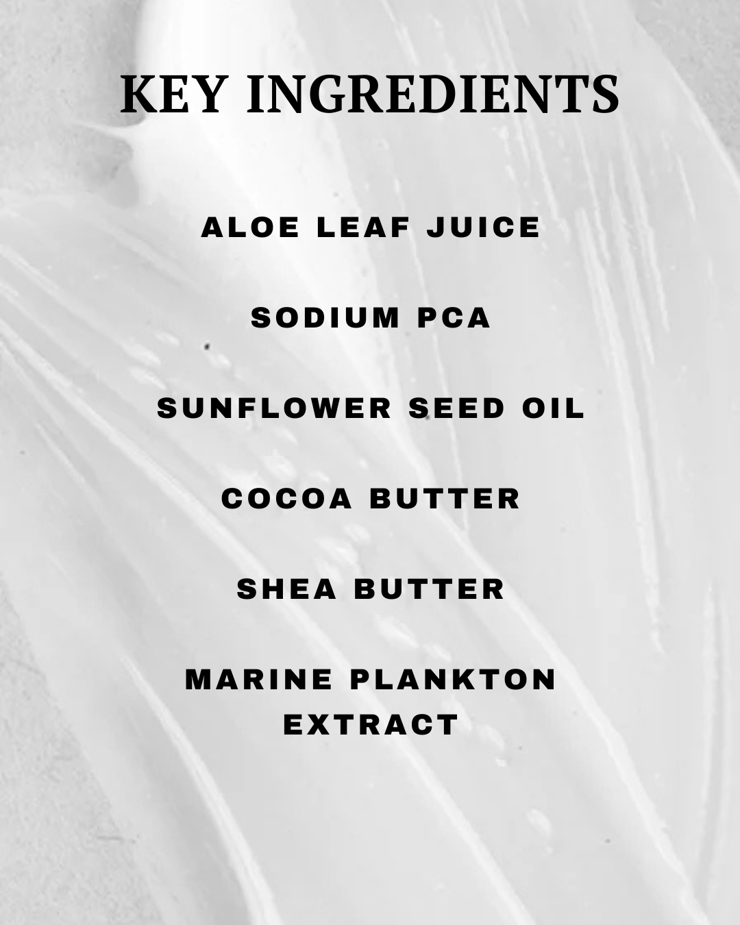 List of key ingredients on a textured white background