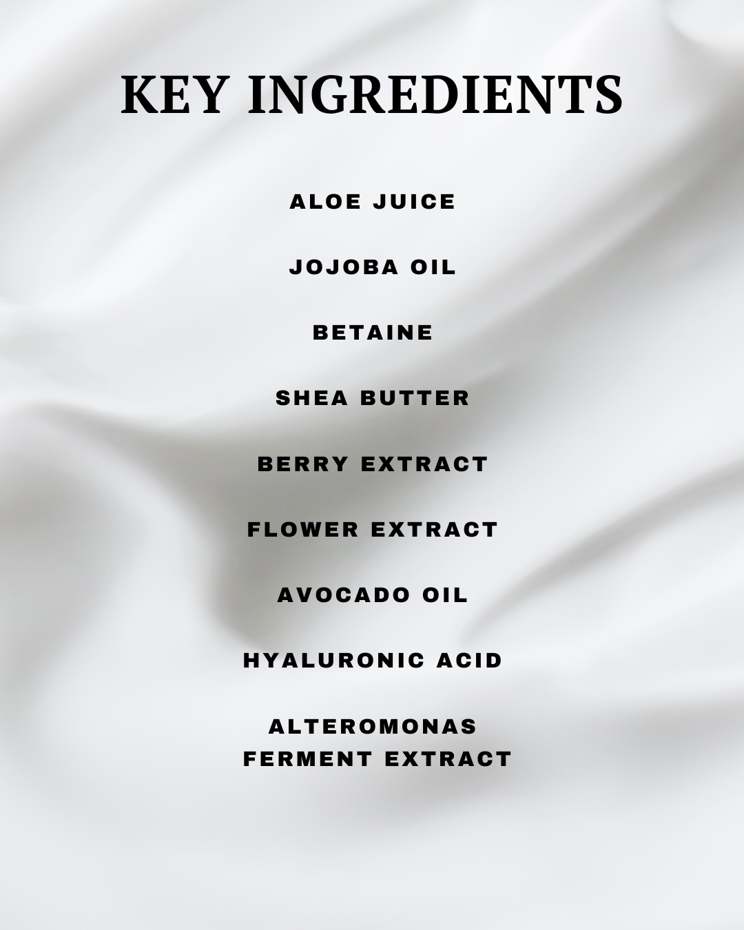 List of key ingredients on a white fabric background