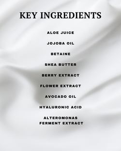 List of key ingredients on a white fabric background