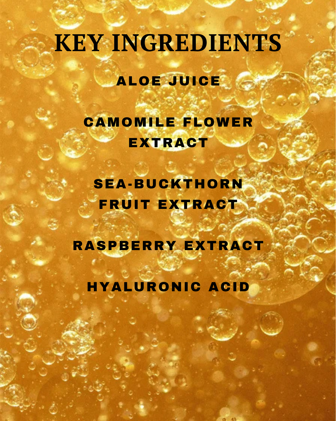 List of key ingredients on a background with bubbles