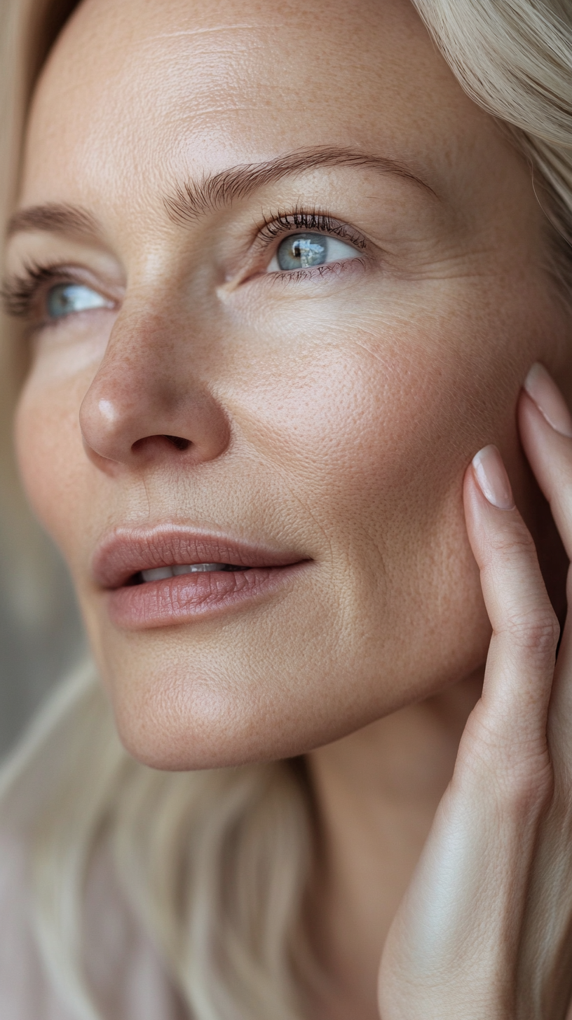 Close-up of a woman's face with a soft focus background