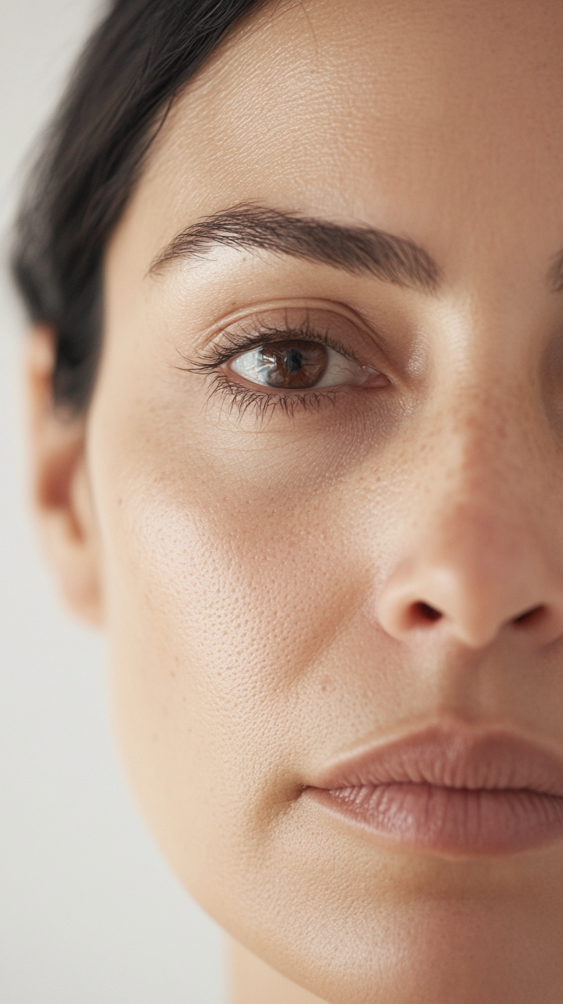Close-up of a woman's face with a neutral background