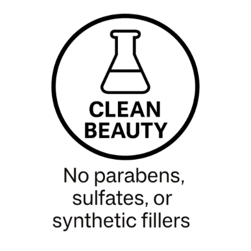 Clean beauty logo with a beaker icon and text on a white background