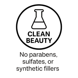 Clean beauty logo with a beaker icon and text on a white background