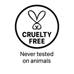 Cruelty-free logo with text 'Never tested on animals' on a white background