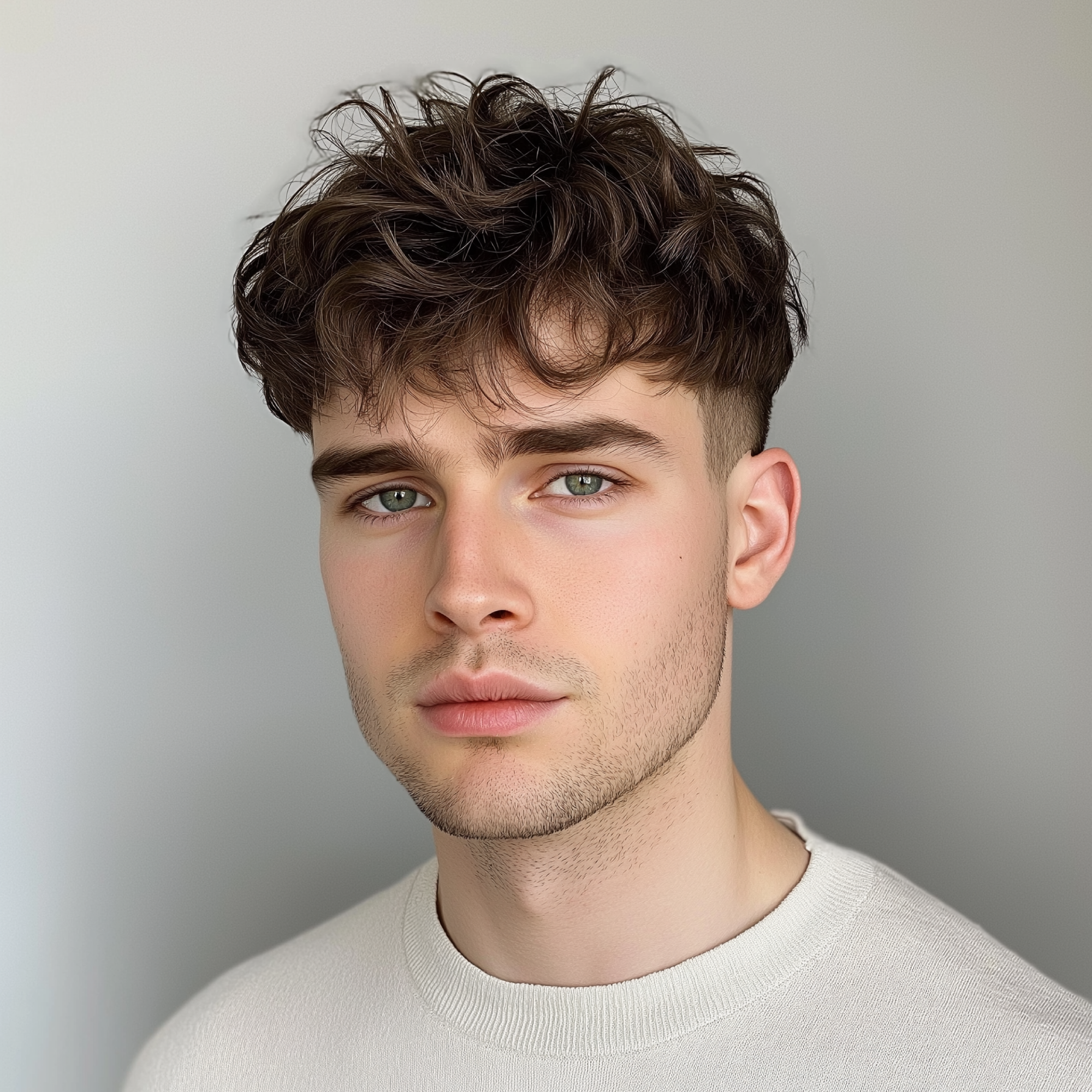 Man with styled hair against a plain background
