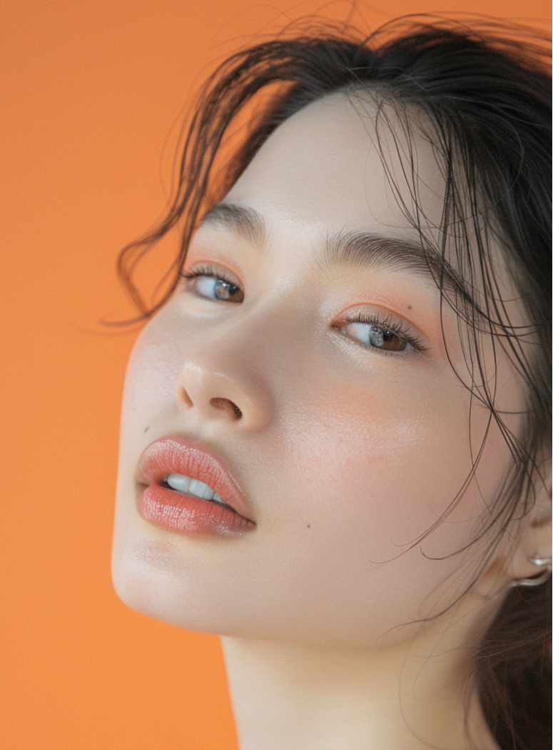 Close-up of a person with an orange background