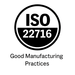 ISO 22716 Good Manufacturing Practices logo on a white background