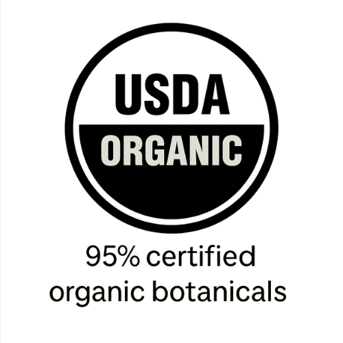 USDA Organic certification logo on a white background with text about organic botanicals.