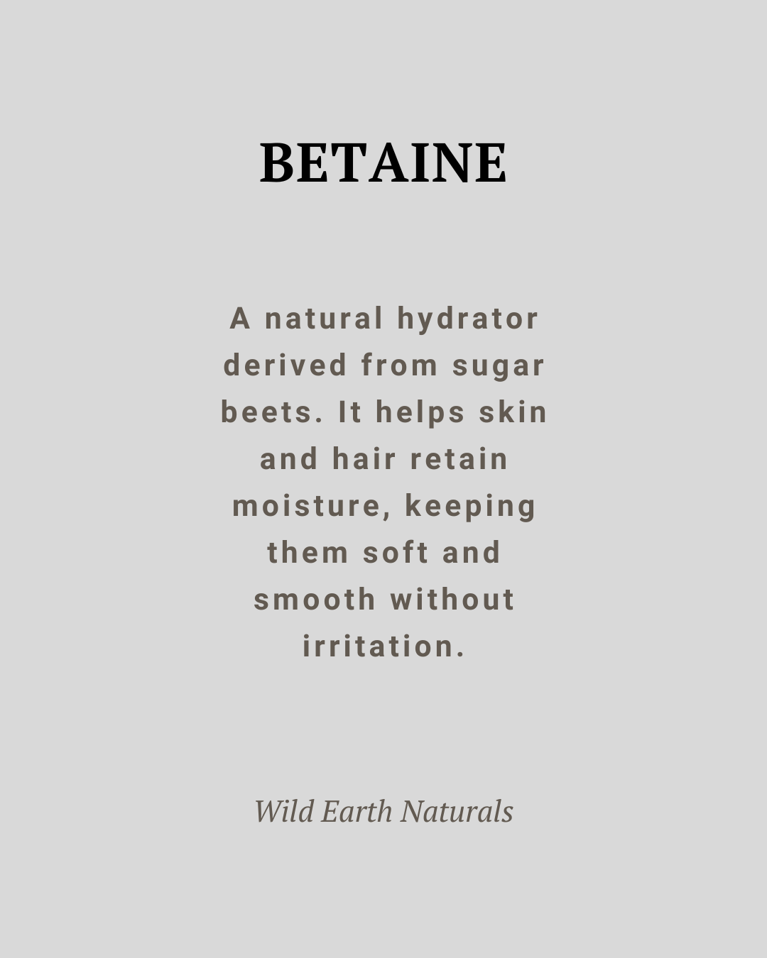 Text description of betaine with its properties on a gray background